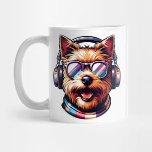 Norfolk Terrier as Smiling DJ with Headphones and Sunglasses Mug